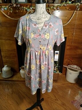 Kingston Grey Floral Fit & Flare Dress with Yellow & Pink Accents